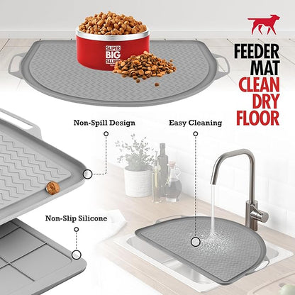 Tuff Pupper 26x21 Large Waterproof Pet Feeding Mat | Designed for Pet Fountains, Dog Gravity Water Bowls, Elevated Feeders | Raised Edges Prevent Spills | Dishwasher Safe | Non Slip Silicone Base