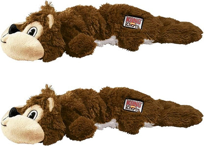 KONG Scrunch Knots 2 Pack Dog Toy – Stuffing-Free Plush with Internal Knotted Ropes & Squeaker – Durable Tug & Chew Toy (Squirrel, Small/Medium)