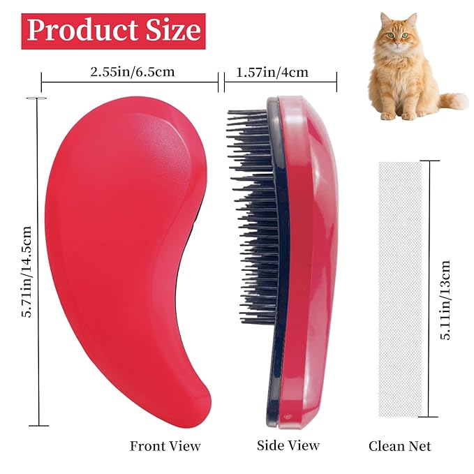 Cat Brush for Shedding - Perfect Grooming Tool for Long-Haired Cats | Deshedding & Hair Remover for Indoor Pets (Rose Red)