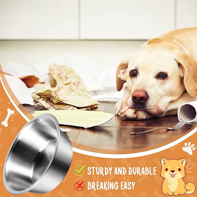 Yahenda 6 Pcs Stainless Steel Metal Dog Bowls Bulk Replacement Basic Thickened Pet Bowls for Small Medium Large Dogs, Dishwasher Safe(8.3 Inch)
