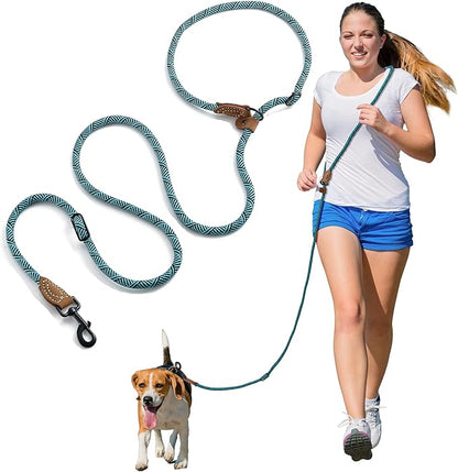 Mile High Life Hands Free Dog Leash, Crossbody Waist Leash with Genuine Leather Connection, Multifunctional Adjustable Slip Lead for Dog Walking Running (Green, 7FT)