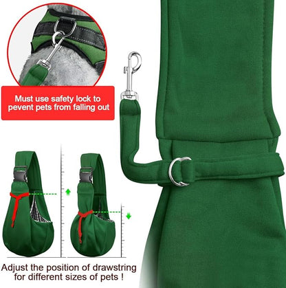 Tomkas Small Dog Cat Sling Carrier Puppy Purse Travel Wrap Soft Crossbody Pet Bag (Emerald Green, M - Zip Pocket & Adjust Strap)
