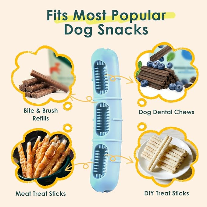 Bite and Brush Puppy Teething Chew Toy with Bristles, Stuffable Rubber Teether for Small Medium Dogs, BPA-Free, Teeth Cleaning & Teething Relief, Keeps Puppy Busy（Upgraded 3.0 - Blue）