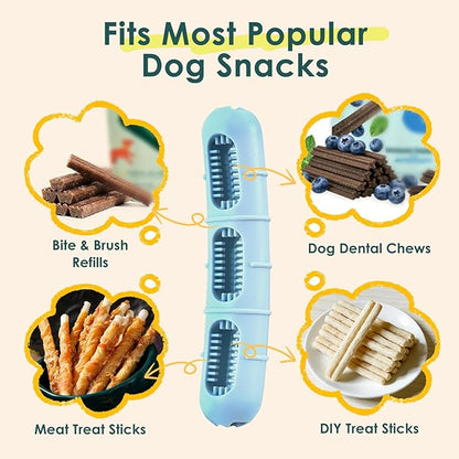 Bite and Brush Puppy Teething Chew Toy with Bristles, Stuffable Rubber Teether for Small Medium Dogs, BPA-Free, Teeth Cleaning & Teething Relief, Keeps Puppy Busy（Upgraded 3.0 - Blue）
