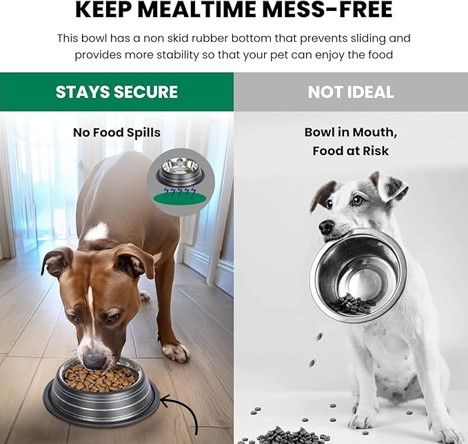 Iconic Pet Color Splash Stripe Non-Skid Stainless Steel Dog & Cat Bowl - Black, 64 Oz, 8 Cup, Durable, Easy to Clean, Anti-Slip Feeding Dish for Food & Water, Stylish Design for Dogs and Cats