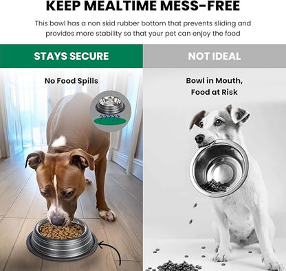 Iconic Pet Color Splash Stripe Non-Skid Stainless Steel Dog & Cat Bowl - Black, 64 Oz, 8 Cup, Durable, Easy to Clean, Anti-Slip Feeding Dish for Food & Water, Stylish Design for Dogs and Cats