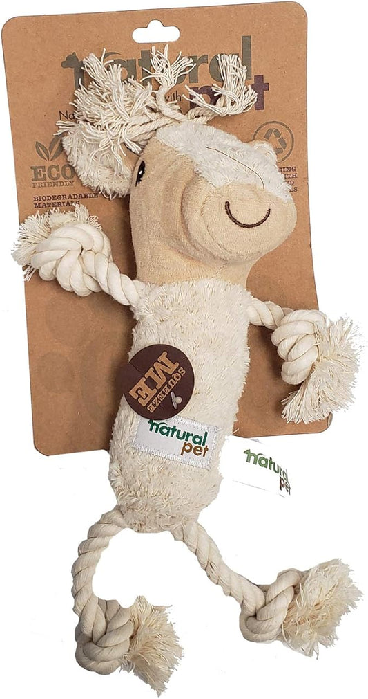 Natural Plush Dog toy rope asst -pig-horse-cow