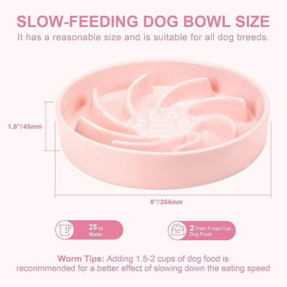 Ceramic Slow Feeder Dog Bowl, 1.5 Cup Dog Food or 20oz Water, Slow Eating Bowl for Small Breed, Maze Puzzle Feeder for Fast Eaters, Anti-Choking Stop Bloat, Non-Slip BPA Free (Pink)