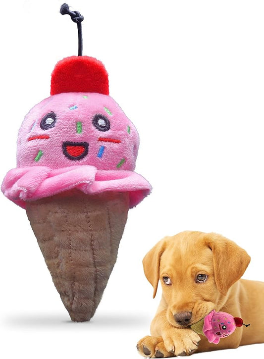 PetSport Tiny Tots Foodies Ice Cream - Ice Cream Dog Toy, Stuffed Animal Toy with Squeaker for Small Dogs, Interactive Puppy Squeaky Plush - 5 Inch
