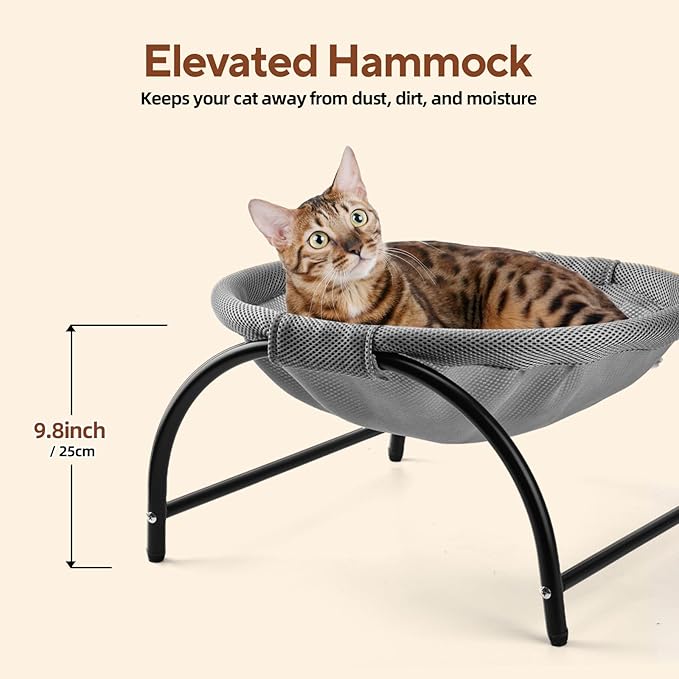 Raised Cat Hammock Bed, Free Standing Cat Cot with Washable Mesh, Pet Bed for for Kittens, 17.1 x 17 x 9.5 inches