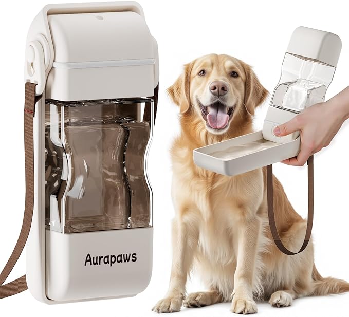 Dog Water Bottle, Portable Leakproof Water Bowl for Dogs, Foldable Dog Water Dispenser with Poop Bag Dispenser for Puppy Outdoor Walking, Hiking, Travel, 10.15oz