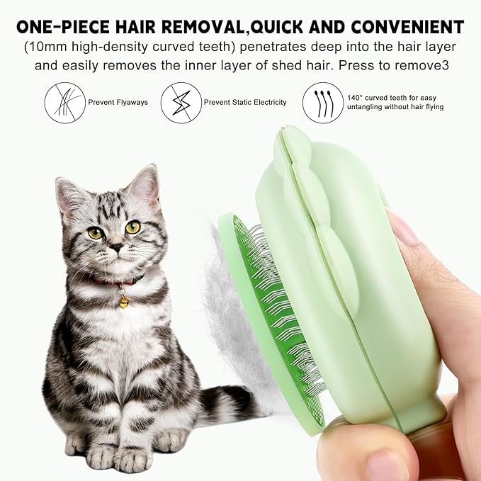 Cat Hair Brush for Shedding, 3-in-1 Pet Spray Hair Removal Comb with Visual Spray & Release Button, Waterproof Dog Grooming Brush for Furry Pet (Green)