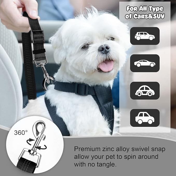 BWOGUE Pet Dog Cat Seat Belts, Car Headrest Restraint Adjustable Safety Leads Vehicle Seatbelt Harness (1 Pack, Black, Elastic)