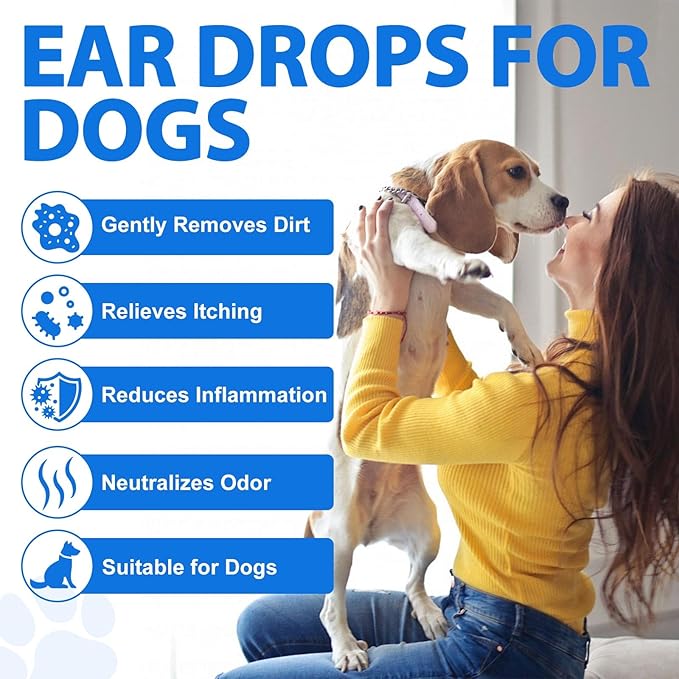 Dog Ear Infection Treatment, Dog Ear Drops with 1% Hydrocortisone for Dog, for Dog Yeast Infection, Soothe Itching, Redness, & Swelling - Vet Recommended