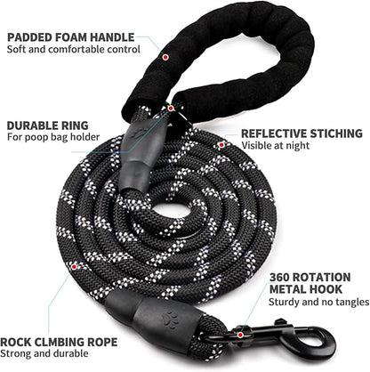 COOYOO Dog Leash 5/6 FT with Comfortable Padded Handle and Highly Reflective Threads for Small Medium and Large Dogs