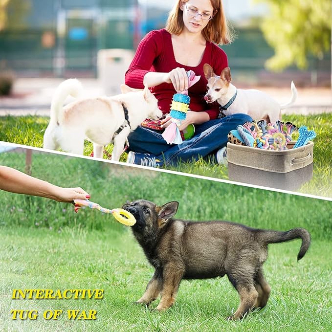 Puppy Chew Toys for Teething Puppy Teeth Cleaning, Interactive Tug Toys & Storage Basket