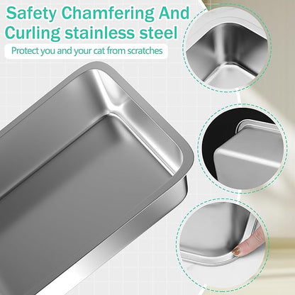 Low Entry Cat Litter Box, 15.7"×11.8"×2.8" Stainless Steel Kitten Litter Box for Small Cat, Kitty Shallow Litterbox for Guinea Pig, Puppy, Hamsters Toilet
