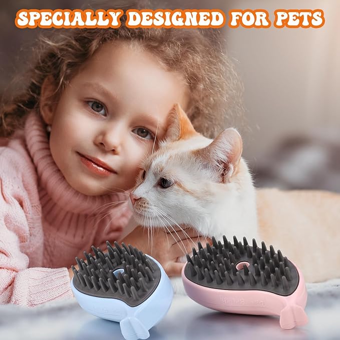 2Pack 3-in-1 Self-Cleaning Grooming Brush for Cat Shedding and Hair Removal (Pink, Blue)