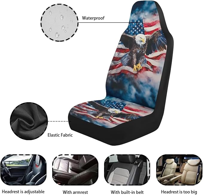 Eagle Car Front Seat Covers Waterproof Breathable Front Seat Cover Auto Interior Accessories 2 Pcs Set Protection Interior Accessories Universal Fit Most Cars