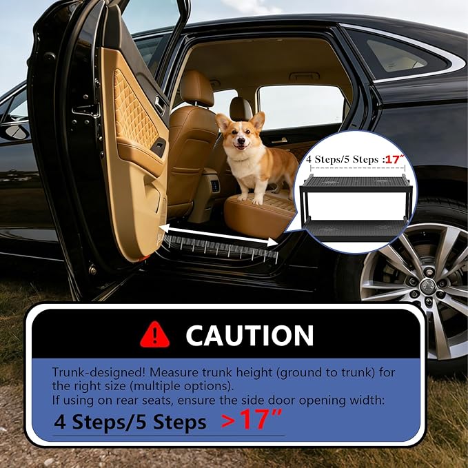 Dog Steps for Car, Truck, SUV, Dog Stairs for Car with Upgraded Non-Slip Surface, Foldable Dog Ramp for Car, Pet Stairs for Large Dogs, 5 Steps