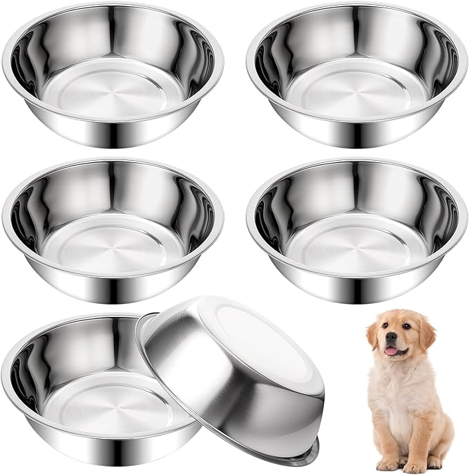 6 Pack Stainless Steel Metal Dog and Cat Bowls, 15 oz Metal Pet Food and Water Bowl 7" Diameter Durable Basic Pet Bowls Lightweight Pets Replacement Bowl for Small Medium Large Dogs, Dishwasher Safe