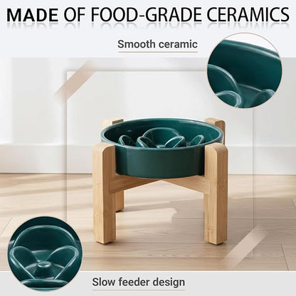 Petygooing 8.66 in Dog Bowl Ceramic Slow Feeder for Medium Large Dogs,Elevated/Raised Slow Feeding Dog Food Water Dish Heavy Weighted,Puzzle Eating Bowl Modern Maze (Green, 8.26in)