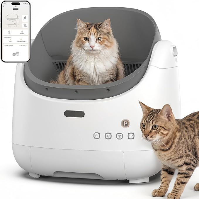 Self Cleaning Litter Box, Open Top Automatic Litter Box with Cat Proximity Sensing, Anti-Pinch 100L Large Auto Robot for Multiple Cats, Including Litter Mat Waste Bag