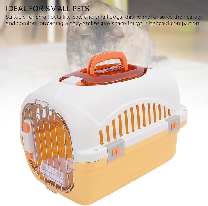Plastic Dog Kennel, Airline Approved Pet Carrier with Skylight and Detachable Design for Small Dogs and Cats, 19.69 x 12.99 x 12.20 Inches (Yellow)