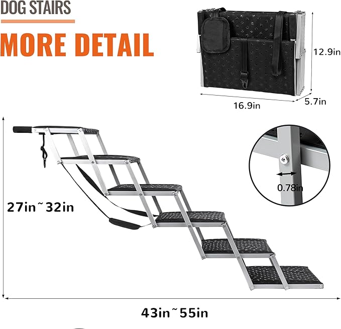 Dog Ramps for Large Dogs - Portable Dog Steps for Cars and SUV, Truck, Lightweight Non-Slip Dog Stairs Support Up to 200 Lbs