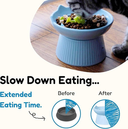 Unbreakable Raised Slow Feeder Bowl for Cats and Small Dogs, Elevated Cat Bowls, Detachable Slow Feede Bowl, Heavy Weighted, Non-Slip Feeder, Dry & Wet Food, Whisker Friendly (Blue; 6.2'')