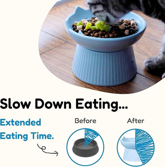 Unbreakable Raised Slow Feeder Bowl for Cats and Small Dogs, Elevated Cat Bowls, Detachable Slow Feede Bowl, Heavy Weighted, Non-Slip Feeder, Dry & Wet Food, Whisker Friendly (Blue; 6.2'')