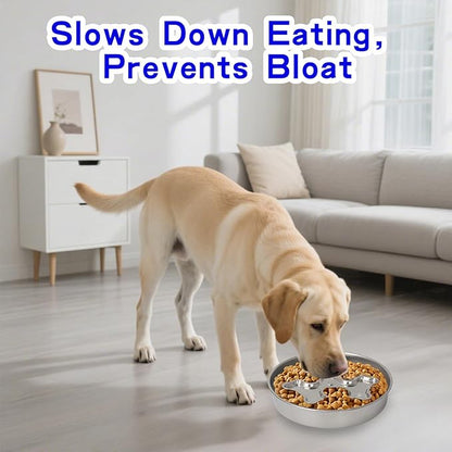 Slow Feeder Dog Bowl Stainless Steel - Double-Sided Rotating Puzzle Design, 2 Cup Capacity for Medium & Large Dogs, Anti-Choking, Non-Slip Base, Dishwasher Safe