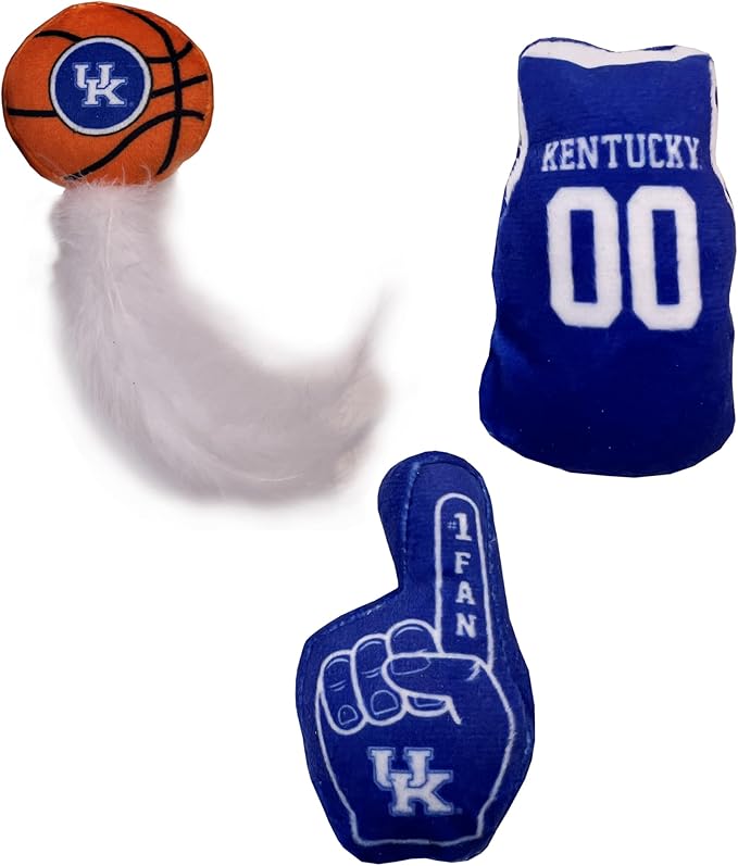 Best Plush CAT Toy - NCAA Kentucky Wildcats Complete Set of 3 Piece Cat Toys Filled with Fresh Catnip. Includes: 1 Helmet Cat Toy, 1 Football Cat Toy with Feathers, & 1 Beer Bottle.