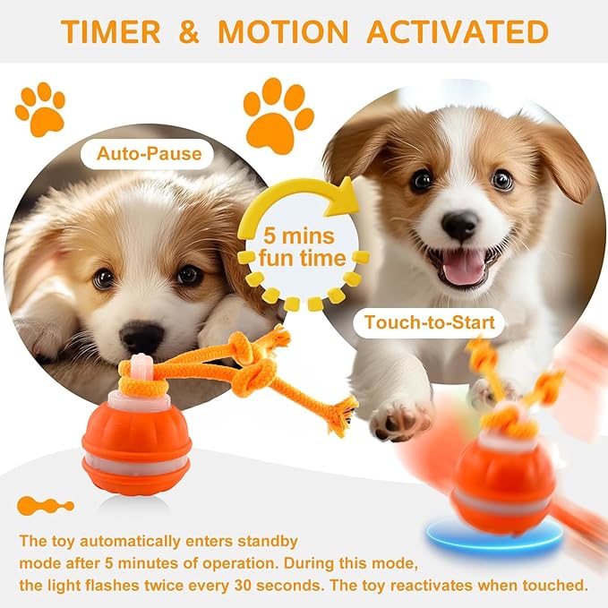 P06 Interactive Dog Toys Dog Balls, Electric Automatic Moving and Rolling Dog Toy with Rope for Small Medium Dogs, Fun Smart Puppy Toy s for Boredom & Training, Dog Toys to Keep Them Busy (Blue)