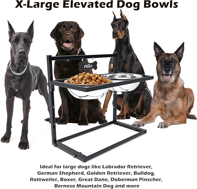 SHAINFUN Elevated Dog Feeder for Large Breeds, Adjustable Height Raised Dog Bowl Stand with 3000ML Stainless Steel Bowls