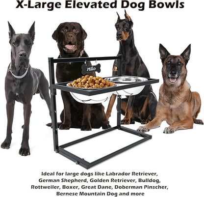 SHAINFUN Elevated Dog Feeder for Large Breeds, Adjustable Height Raised Dog Bowl Stand with 3000ML Stainless Steel Bowls