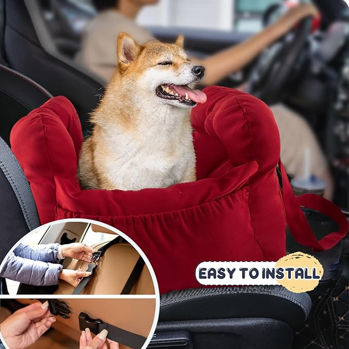 Dog Car Seat for Small Dogs, Portable Puppy Car Seat of Easy Installation, Fashionable Pet Carrier Bag with Large Pockets, Machine Washable Dog Booster Seat (Red)