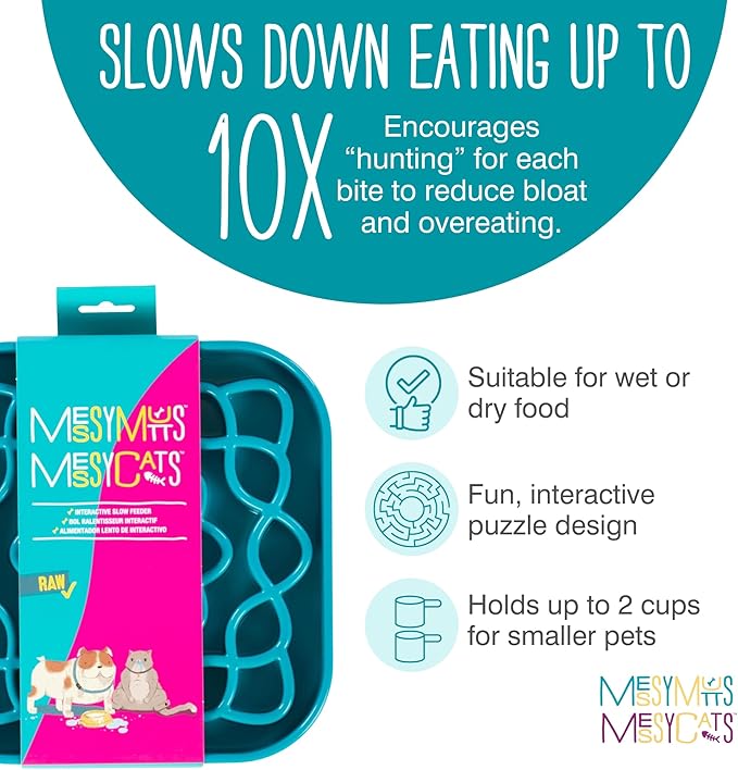 Messy Mutts Interactive Square Slow Feeder | Blue (8 Cup) | 11” x 11” Square Puzzle Slow Feeder for Dogs | Enrichment Food Dish for Slow Eating, Bloating