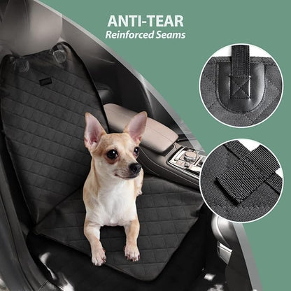 FURHAB Dog Car Front Seat Cover with Side Flaps & Buckle Straps for Pet, 100% Waterproof 600D Oxford Single Seat Protector Heavy Duty Quilted Scratch Proof, Universal Size for SUV Truck, Black