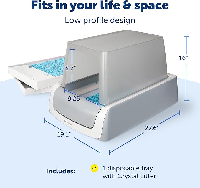 PetSafe Legacy ScoopFree Crystal Pro Self-Cleaning Automatic Cat Litter Box - Front-Entry Motion-Sensing Cat Box with Integrated Health Counter - Includes 1 Disposable Crystal Litter Tray