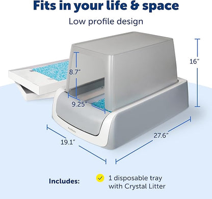 PetSafe Legacy ScoopFree Crystal Pro Self-Cleaning Automatic Cat Litter Box - Front-Entry Motion-Sensing Cat Box with Integrated Health Counter - Includes 1 Disposable Crystal Litter Tray