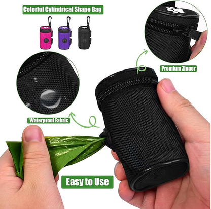 Dog Waste Bag Dispenser Pet Poop Bags Holder for Doggie Waste Bags Dispensers Soft Fabric Zipper Small Doggy Puppy Pouch for Leash Accessory Attachment with Carrier,Paw Print, No-XYBpink