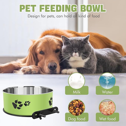 Dog Crate Water Bowl, ShineMe 54oz & 34oz Stainless Steel No Spill Crate Food and Water Bowl, Kennel Bowls Mountable for Medium and Large Dogs, Cats and Pets, Set of 2, Green (7.1x2.9” & 6.2x2.6”)