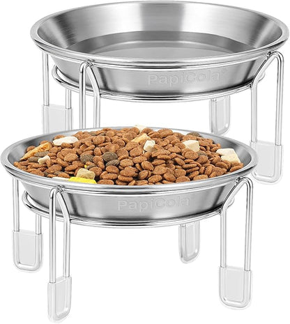 Upgrade Elevated cat Bowl, Raised Stainless Steel Cat Food and Water Dishes, Small Dog Bowl, Whisker Friendly, Anti-Vomiting, Neck Stress-Free, Non-Slip Stainless Steel Stand with 4 Legs- 2Pack