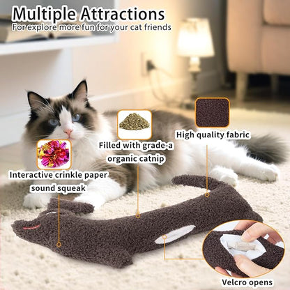Refillable Catnip Toy for Cats - 13.77 Inch Large Cat Kicker Toy for Indoor Kittens, Crinkly Sound Interactive Kitty Toy Teeth Cleaning Fun