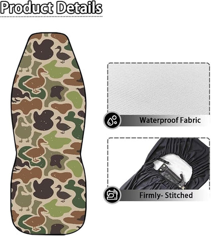 Car Seat Covers Waterproof Breathable Duck Hunter Camo Front Seat Cover Protection Interior Accessories Easy to Install and Clean Universal for Auto Truck Van SUV 2 Pcs