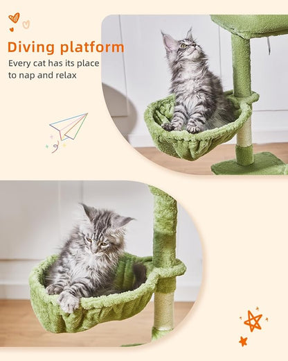 Taoqimiao Cat Tree,38.5-Inch Cat Tower for Indoor Cats,Suitable for Kittens with Luxurious cat condo with Adjustable Baskets and Luxurious Perch MS029SGR Green