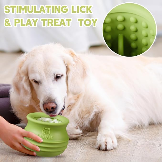 Dog Enrichment Treat Toy, Long-Lasting Wobbly Interactive Freeze Lick Toys for Dogs, Stuffable Puzzle Feeder Toy for Boredom, Silicone Treat Dispensing Chew Toy (Green,S)