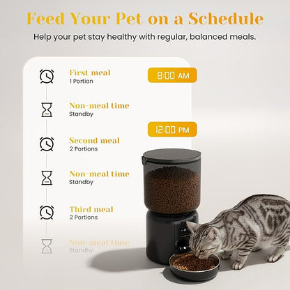 Fansafurn Automatic Cat Feeder with 2K HD Camera, Automatic Dog Feeder with App Control via 2.4G/5G WiFi, Dual Power System & Voice Recording, 4L Food Dispenser for Cats and Small Dogs, Black