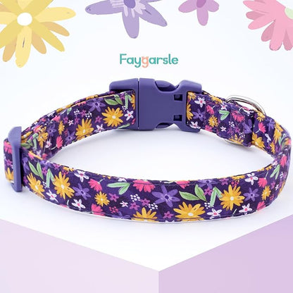 Faygarsle Cotton Dog Collar Cute Dog Collars for Small Medium Large Dogs Purple Yellow Floral Colored Options Soft and Fancy Pet Collars for Girls Flower Pattern for Girl Dog Collar XS